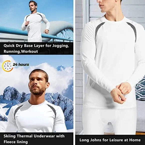 Men's Thermal Base Layer Set Fleece Lined Performance Fit Stretch Activewear